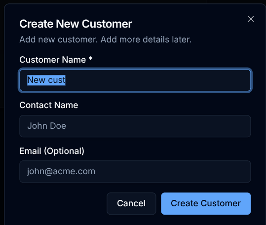 Adding a new customer without leaving the invoice